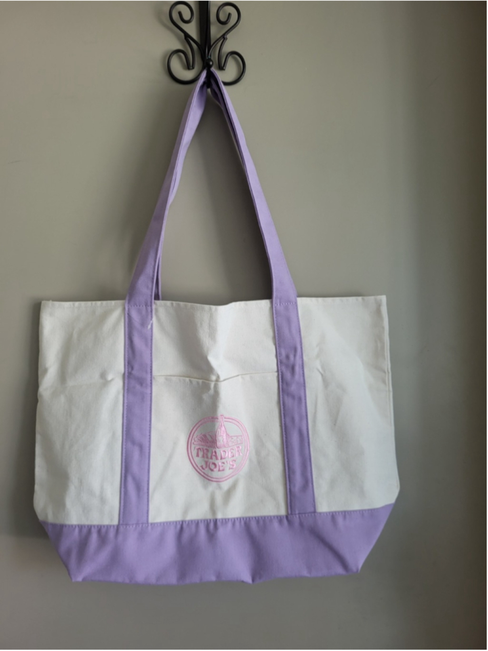 Trader Joe's large canvas tote bag lavender. 20.5 x 14 x 7